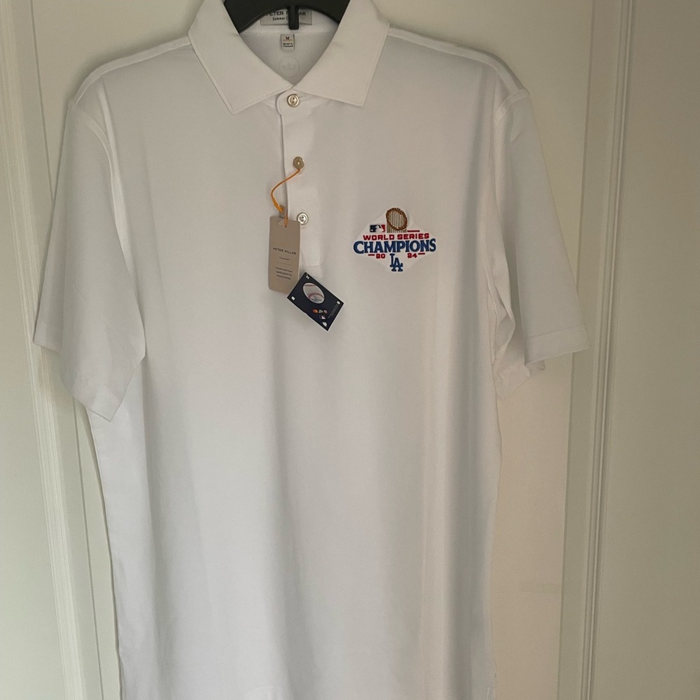 Limited Edition Peter Millar Men Medium White  2024 LA Dodgers World Series Polo